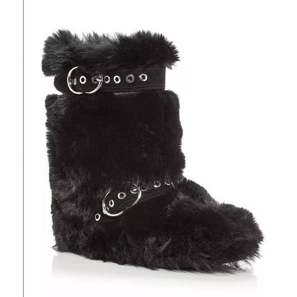 Jeffrey Campbell Black Women's Fluffed-Up Faux Fur Booties Sz 6 - Picture 1 of 10